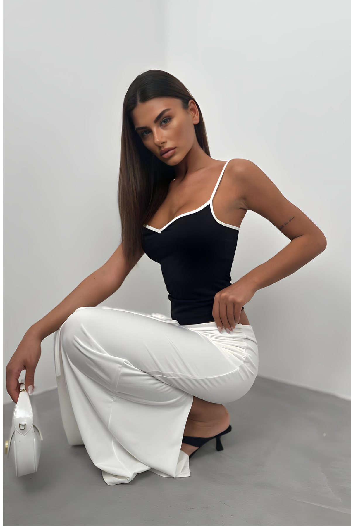 Askılı Çift Renk Bluz