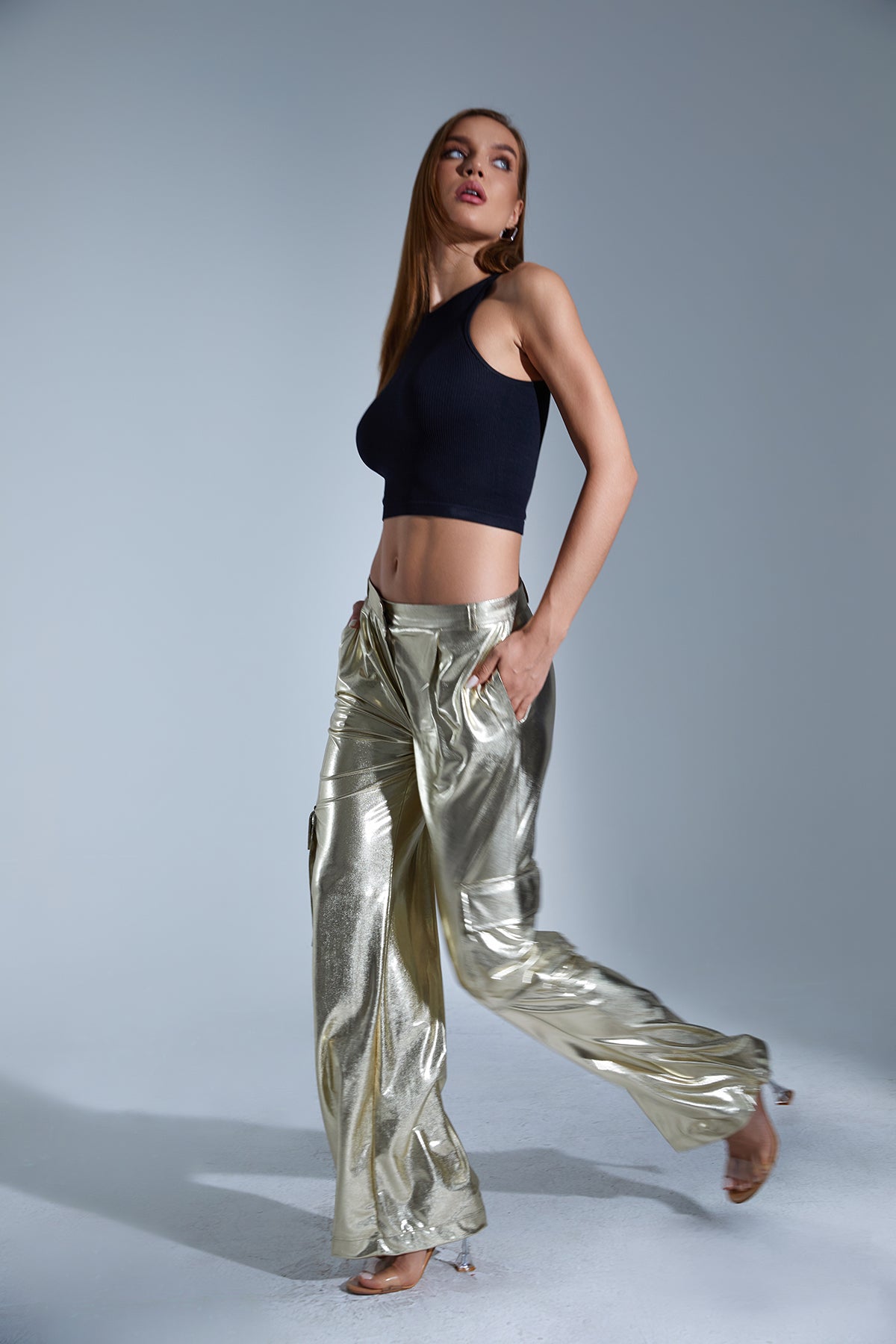 Metalik Gold Kargo Cep Pantolon