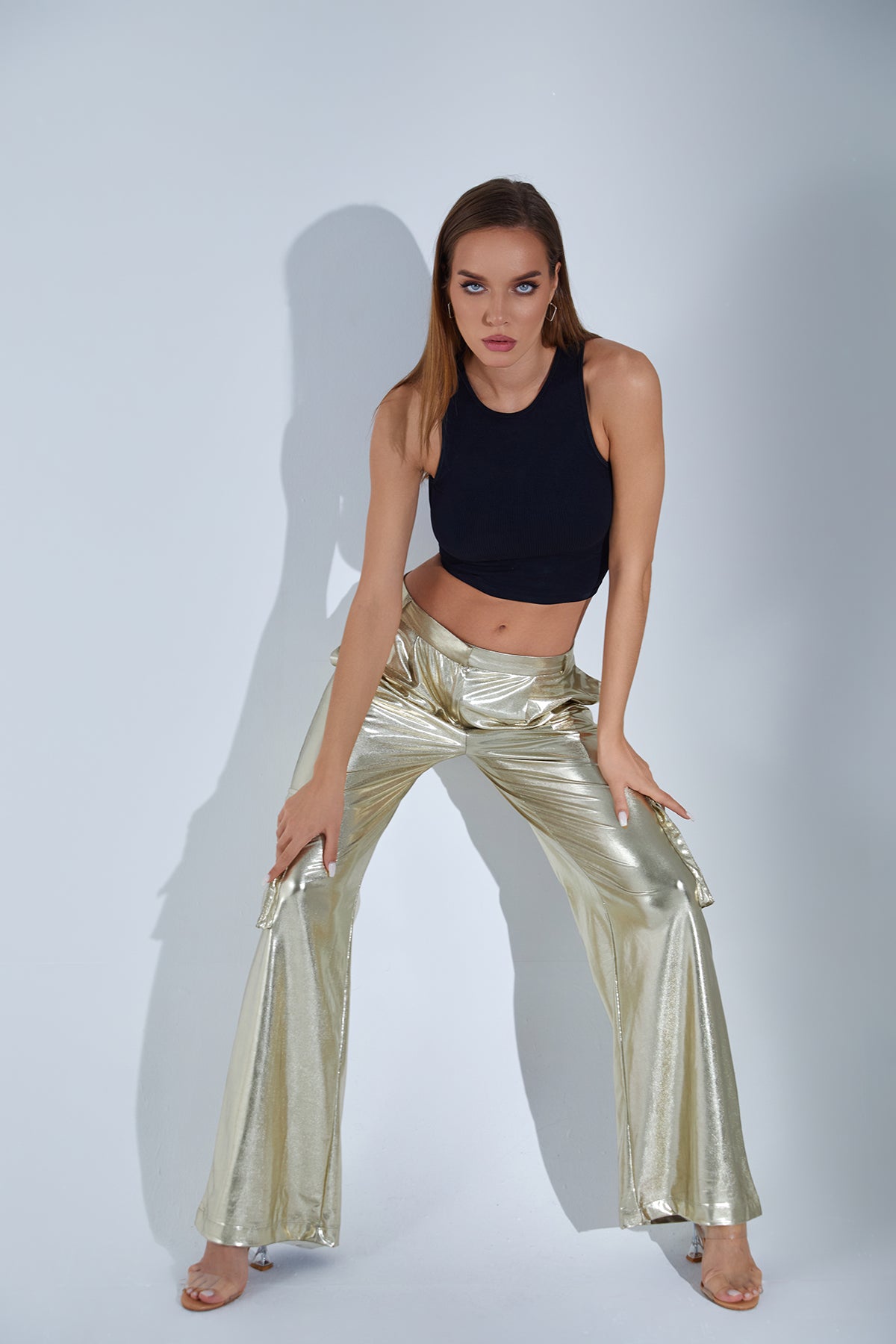 Metalik Gold Kargo Cep Pantolon