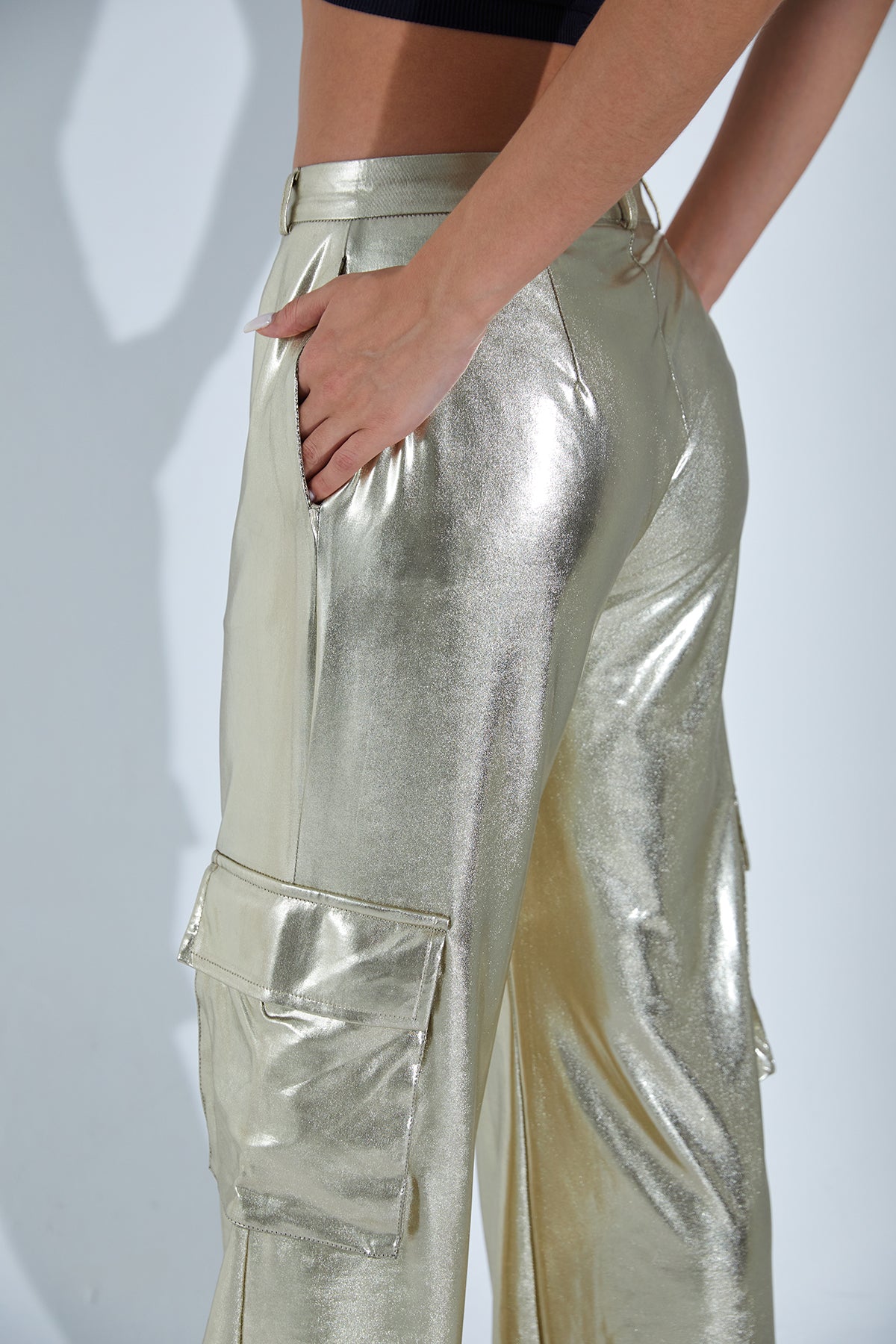 Metalik Gold Kargo Cep Pantolon